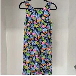 Lilly Pulitzer Navy Floral Midi Dress with Pink, Green & Orange Accents